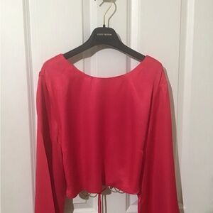 ZARA Gorgeous Open Back Blouse With Ties in Back& Metal Rings.Bell long Sleeves.